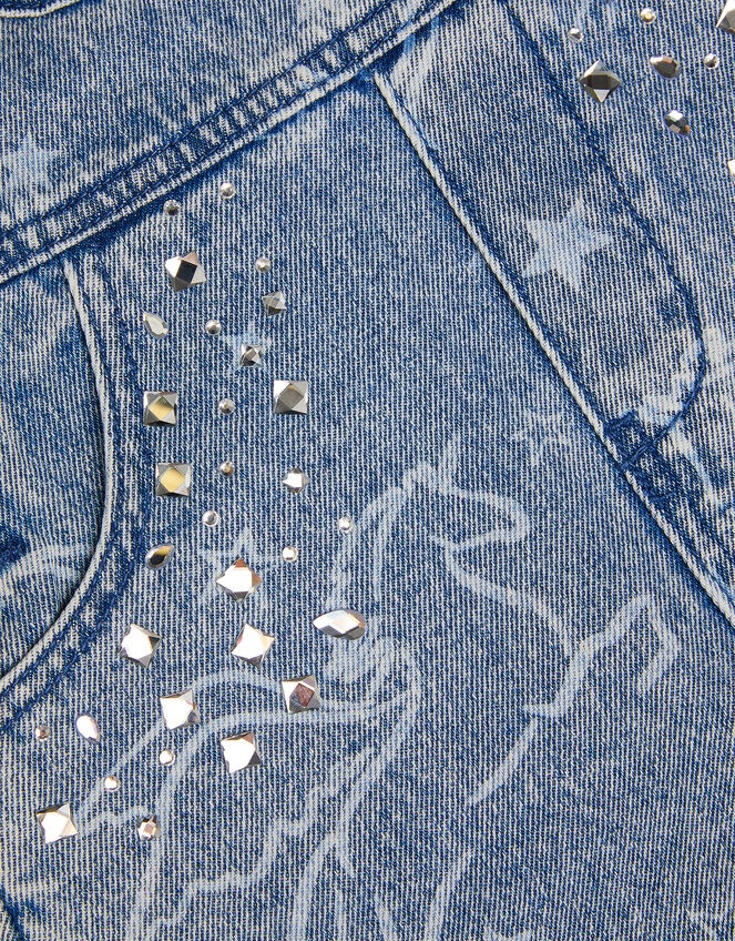 Unicorn Print Denim Dungarees, Blue (BLUE), large