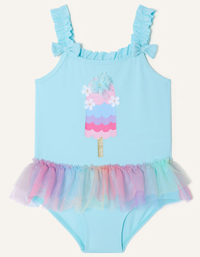 Baby Lolly Mesh Skirt Swimsuit, Blue (TURQUOISE), large