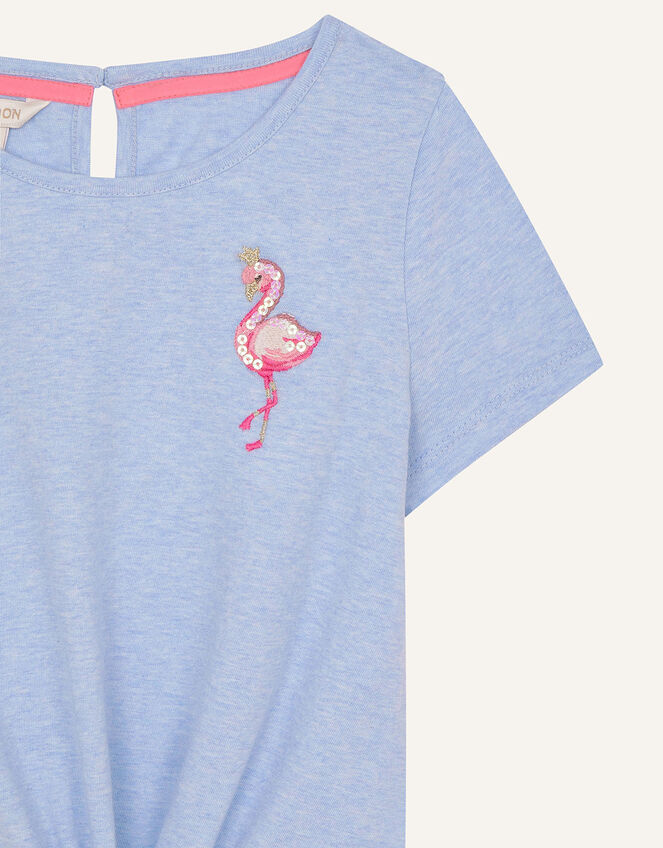 Sequin Flamingo Tie Front Top, Blue (BLUE), large