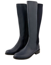 Olive Long Stretch Leather Boots, Blue (NAVY), large