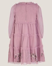Floral Bow Embellished Tulle Dress, Purple (PURPLE), large
