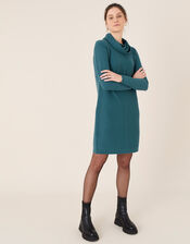 Cali Cowl Neck Knit Dress, Teal (TEAL), large