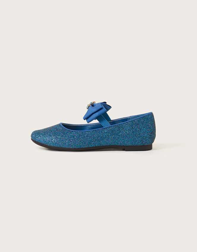 Glitter Gem Bow Ballerina Flats, Teal (TEAL), large