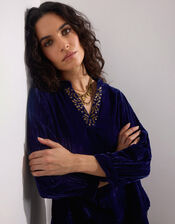 East Lorna Crinkle Velvet Top, Blue (NAVY), large