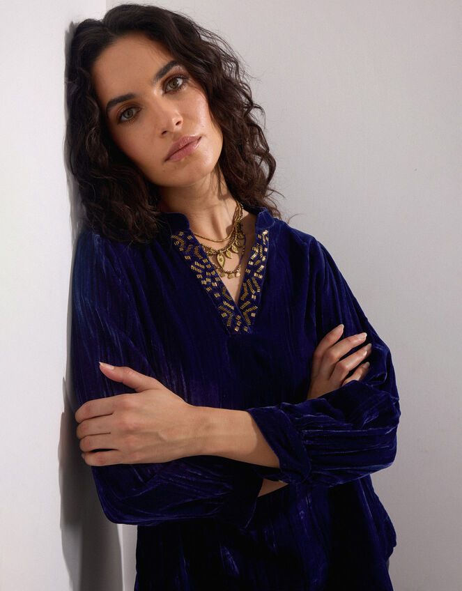 East Lorna Crinkle Velvet Top, Blue (NAVY), large