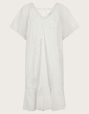 Cynthia Embroidered Short Sleeve Mini Dress, White (WHITE), large