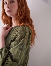 East Tasia Patchwork Broderie Maxi Dress, Green (OLIVE), large