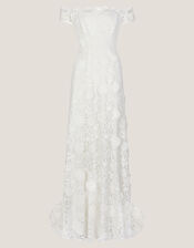 Clare Floral Embroidered Bardot Wedding Dress, Ivory (IVORY), large