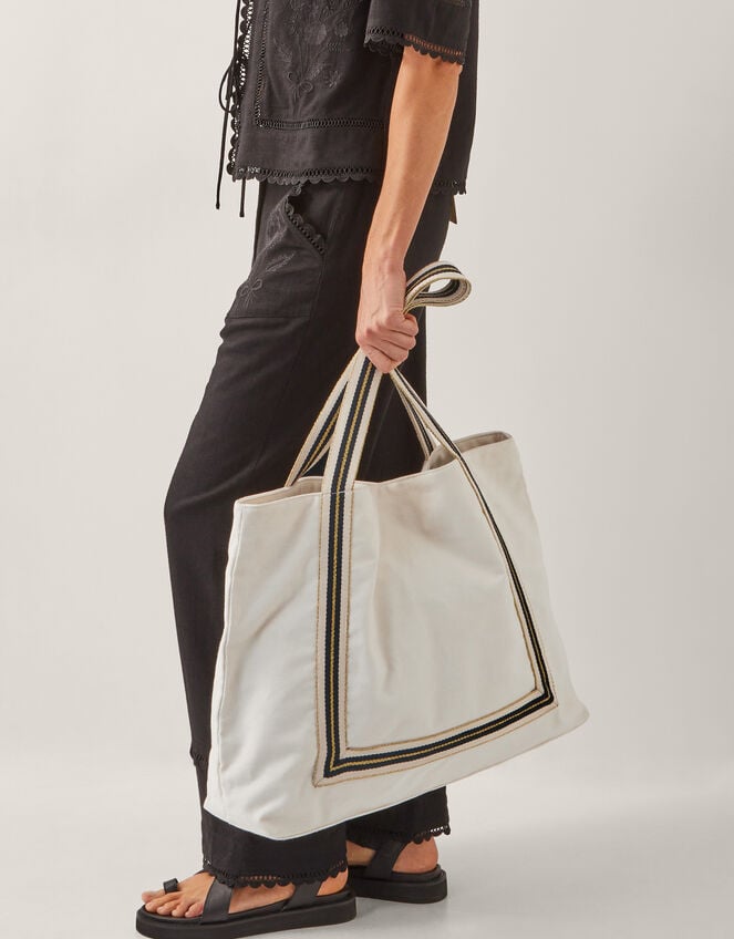 Nia Stripe Strap Tote Bag, Ivory (IVORY), large