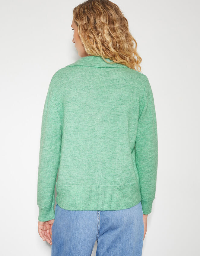 Cora V-Neck Collared Cardigan, Green (GREEN), large