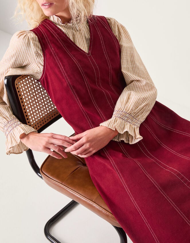 Hope Sleeveless A-Line Denim Midi Dress, Red (CHERRY), large