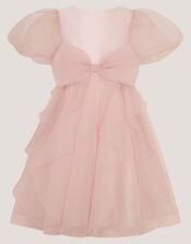 Raphela Puff Sleeve Bow Party Dress, Pink (PINK), large