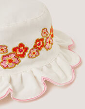 Baby Floral Embroidered Bucket Hat, Ivory (IVORY), large