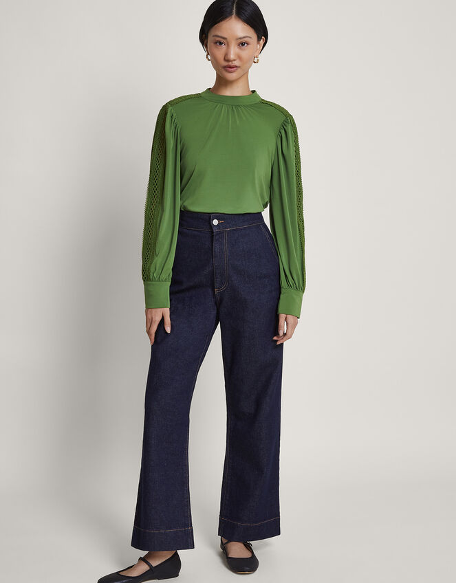Lulu Cutwork Trim Top Green | Blouses & Shirts | Monsoon UK.