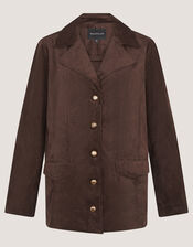 Eva Faux Suede Longline Jacket, Brown (DARK BROWN), large
