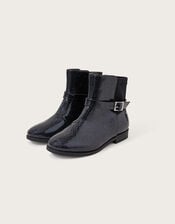Patent Glitter Bow Boots, Black (BLACK), large