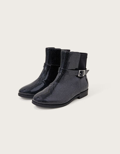 Patent Glitter Bow Boots, Black (BLACK), large