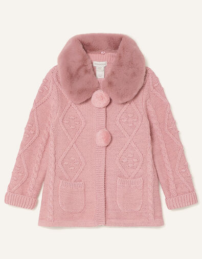 Baby Fluffy Collar Knit Cardigan Pink, Pink (PINK), large