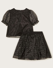 Diamante Organza Top and Skirt Set, Black (BLACK), large