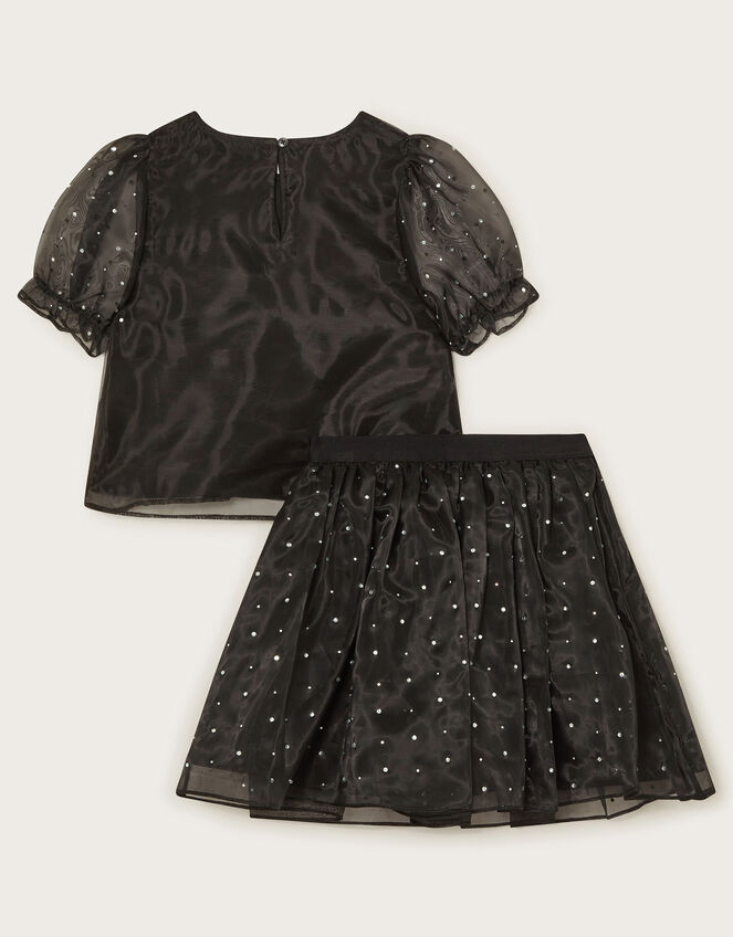 Diamante Organza Top and Skirt Set, Black (BLACK), large