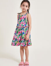 Tropical Palm Print Frill Dress, Ivory (IVORY), large