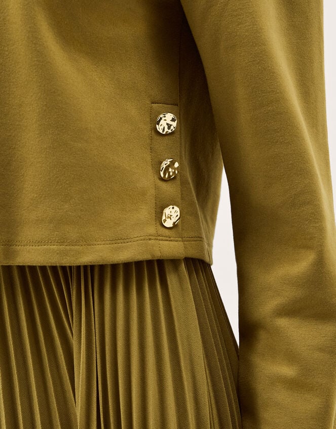 Penny Pleated Midi Dress, Green (OLIVE), large