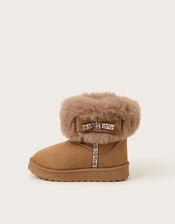 Bow Faux Fur Suedette Ankle Boots, Tan (TAN), large