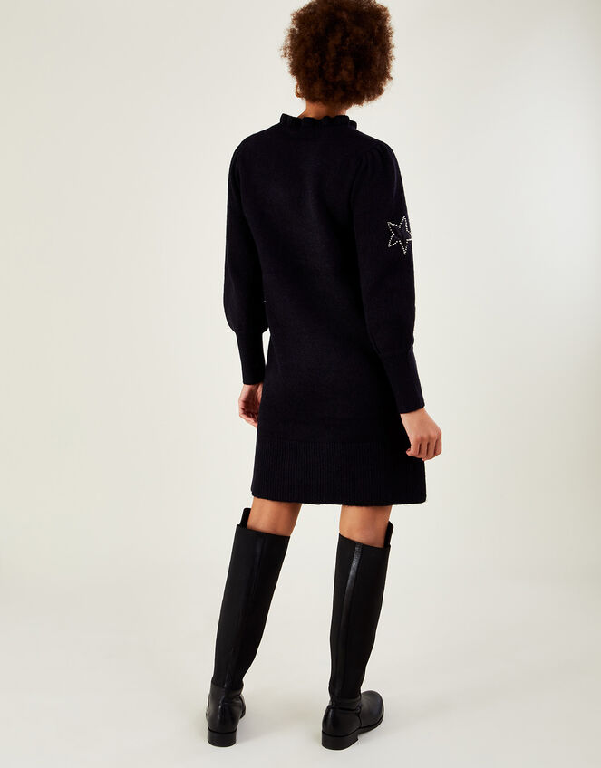 Velvet Star Knitted Dress with Recycled Polyester, Blue (NAVY), large