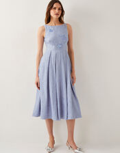 Fallon Hand-Beaded Jacquard Midi Dress, Blue (PALE BLUE), large