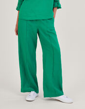 Linen Wide Leg Pull On Trousers, Green (GREEN), large
