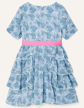 Splodge Printed Frill Midi Dress, Blue (BLUE), large