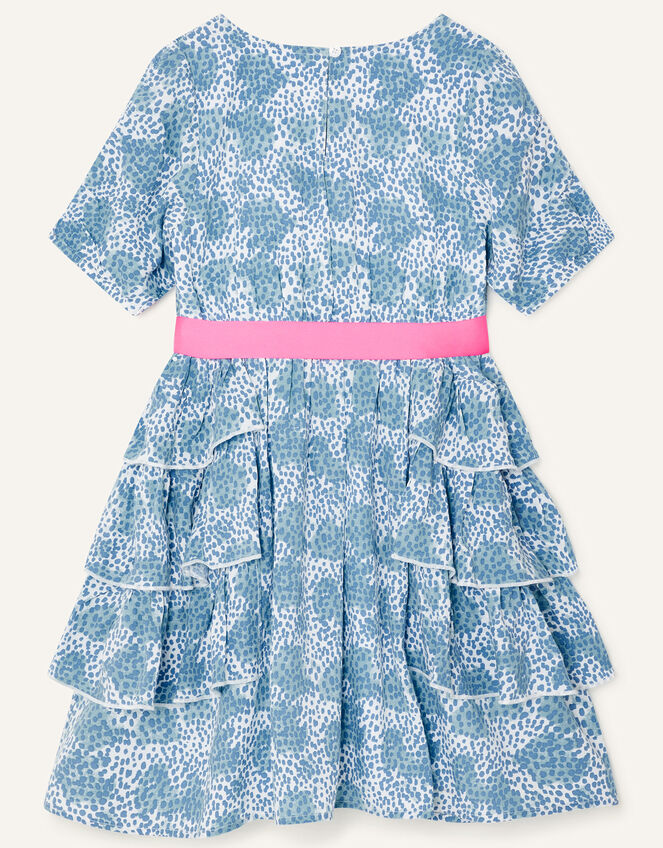 Splodge Printed Frill Midi Dress, Blue (BLUE), large
