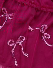 Bow Embellished Jersey Tulle Dress, Red (RED), large