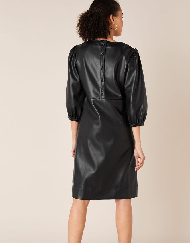 Round Neck Leather-Look Dress, Black (BLACK), large