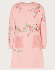 Floral Embroidered Sweatshirt Dress, Pink (PINK), large