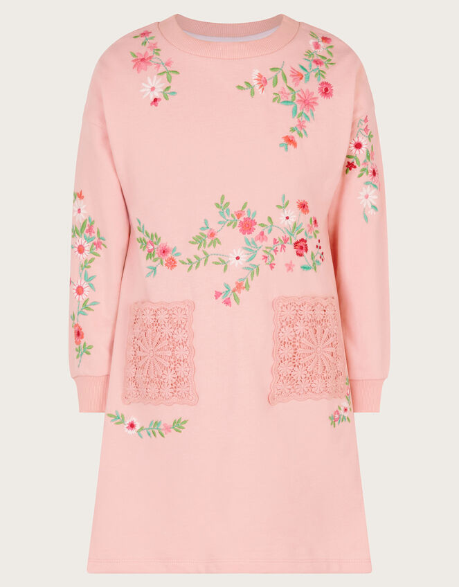 Floral Embroidered Sweatshirt Dress, Pink (PINK), large