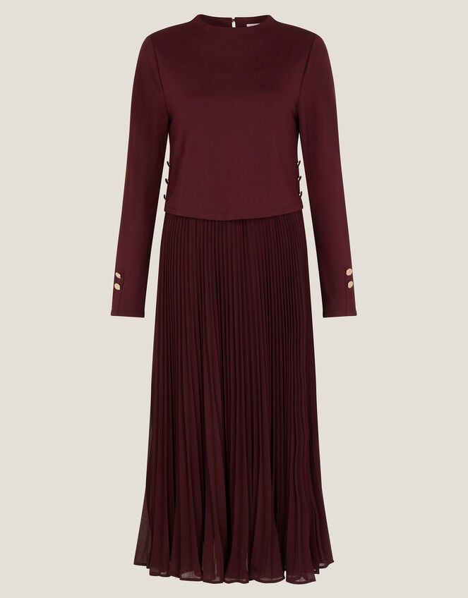 Penny Long Sleeve Pleated Midi Dress, Purple (AUBERGINE), large