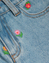 Floral Embroidered Straight Jeans, Blue (BLUE), large