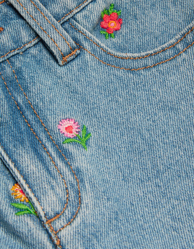 Floral Embroidered Straight Jeans, Blue (BLUE), large