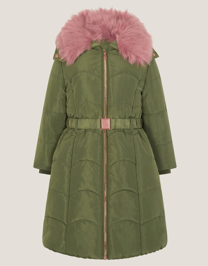 Belted Scallop Puffer Coat, Green (GREEN), large