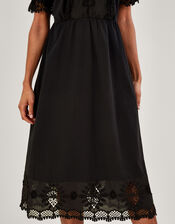 Jersey Crochet Trim Midi Dress, Black (BLACK), large