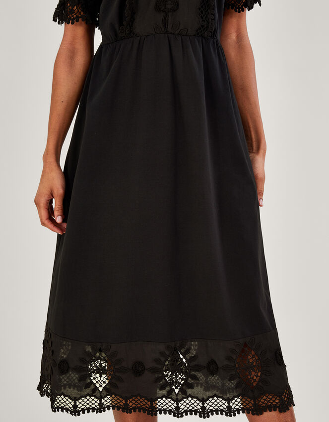 Jersey Crochet Trim Midi Dress, Black (BLACK), large