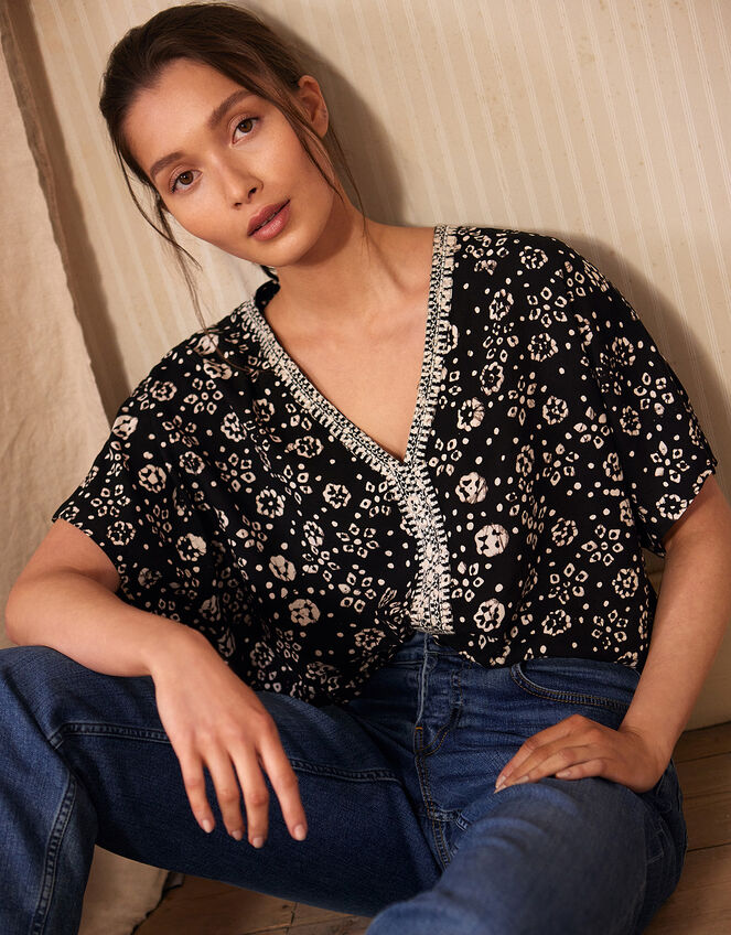 ARTISAN STUDIO Batik Print Top, Black (BLACK), large