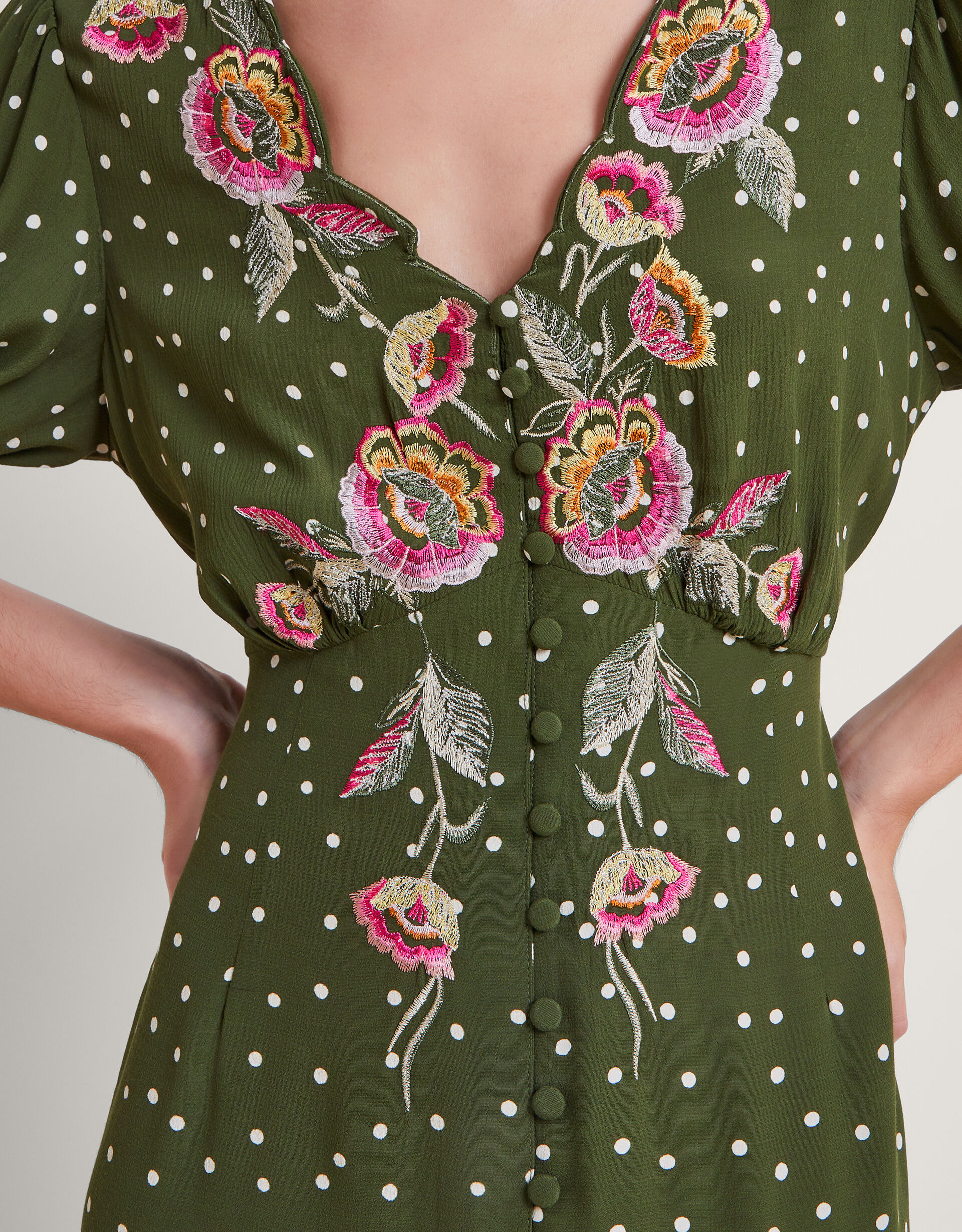 Myla Embroidered Tea Dress Green