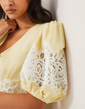 Nancy Applique Puff-Sleeve Midi Dress, Yellow (YELLOW), large