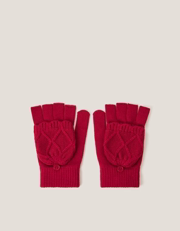 Diamond Fingerless Gloves with Mittens, Red (RED), large