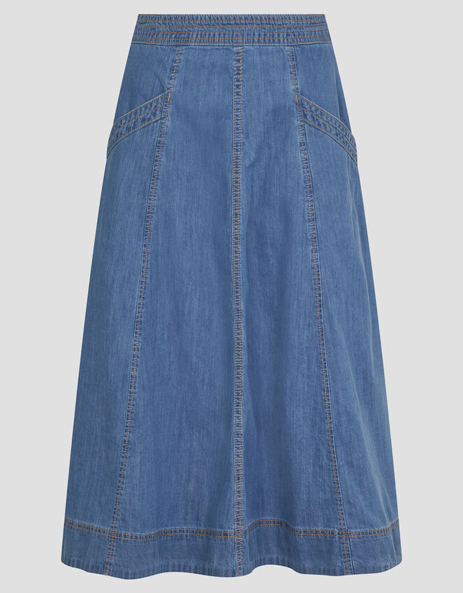 Harper Seamed Denim Midi Skirt, Blue (DENIM BLUE), large