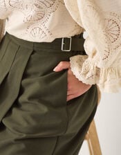 Jillian Pleated Kilt Midi Skirt , Green (KHAKI), large