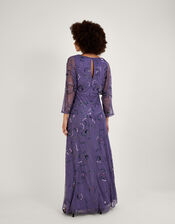 Peggy Embellished Maxi Dress in Recycled Polyester, Purple (PURPLE), large