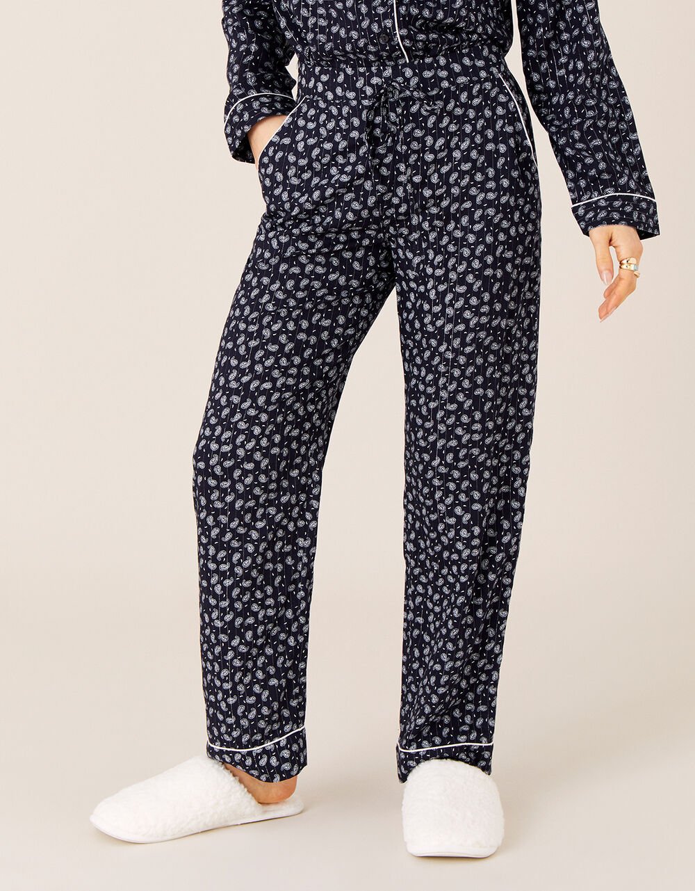 Paisley and Pinstripe Pyjama Bottoms Blue Pyjamas Monsoon UK.